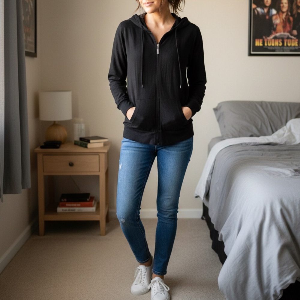Activwear Sofra Women’s Black Zip Up Hoodie Size S Lightweight Jacket